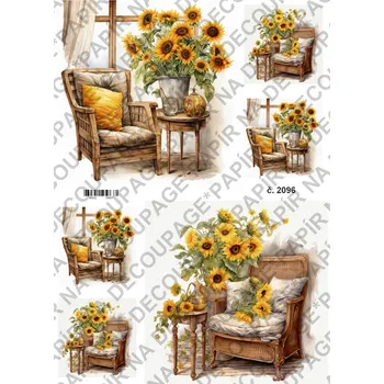 Umělecký papír Rýžový a soft papír na decoupage - Slunečnice a zátiší - KB02096 Materiál: Soft, Rozměr: A4