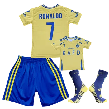 Míčový sport Numberoplus Dětský fotbalový dres + fotbalové ponožky Al Nassr 2024 - Cristiano Ronaldo CR7 Velikost: 10-let (vel.134)
