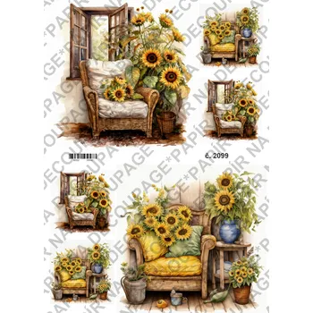 Výtvarný papír Rýžový a soft papír na decoupage - Slunečnice a zátiší - KB02099 Materiál: Rýžový papír, Rozměr: A4