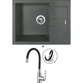 Granitový dřez Granitový dřez SET Sinks AMANDA 650 titanium + Kuchinox ELZA BKE 761 chrom/černá