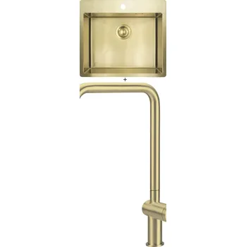 Nerezový dřez Nerezový dřez SET Deante OLFATO ZPO R10B zlatá + Deante MOMI BKM R73N nerez zlatá