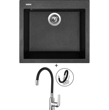 Granitový dřez Granitový dřez SET Sinks CUBE 560 granblack + Kuchinox ELZA BKE 761 chrom/černá