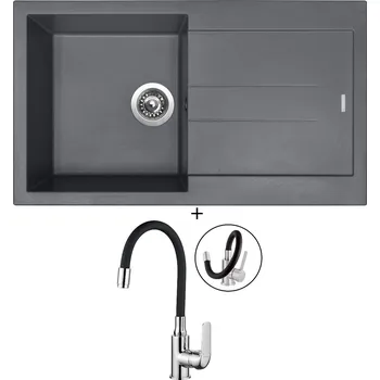 Granitový dřez Granitový dřez SET Sinks AMANDA 860 nanogrey + Kuchinox ELZA BKE 761 chrom/černá