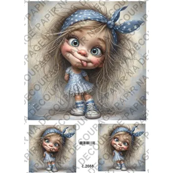 Umělecký papír Rýžový a soft papír na decoupage - Rozpustilá holka - KB02088 Materiál: Soft, Rozměr: A4