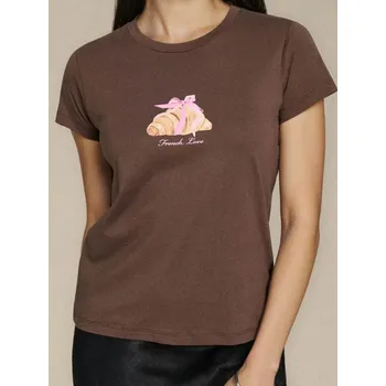 Dámské tričko Sinsay - Bavlněné oversize tričko s potiskem - tmavě hnědá - 741IN-89X - 741IN-89X-XL