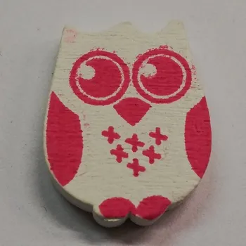 Dětské navlékací korálky Dřevěné korálky - sovička bílá s růžovým - 19x25mm - 1ks