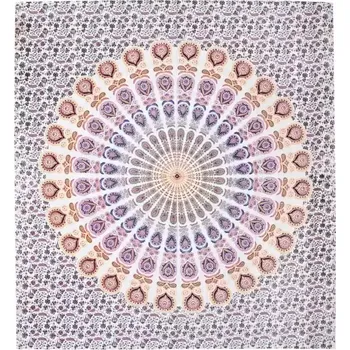 Přehoz na lůžko Přehoz na postel indický Owl Mandala fialovo-žlutý 220 x 210 cm