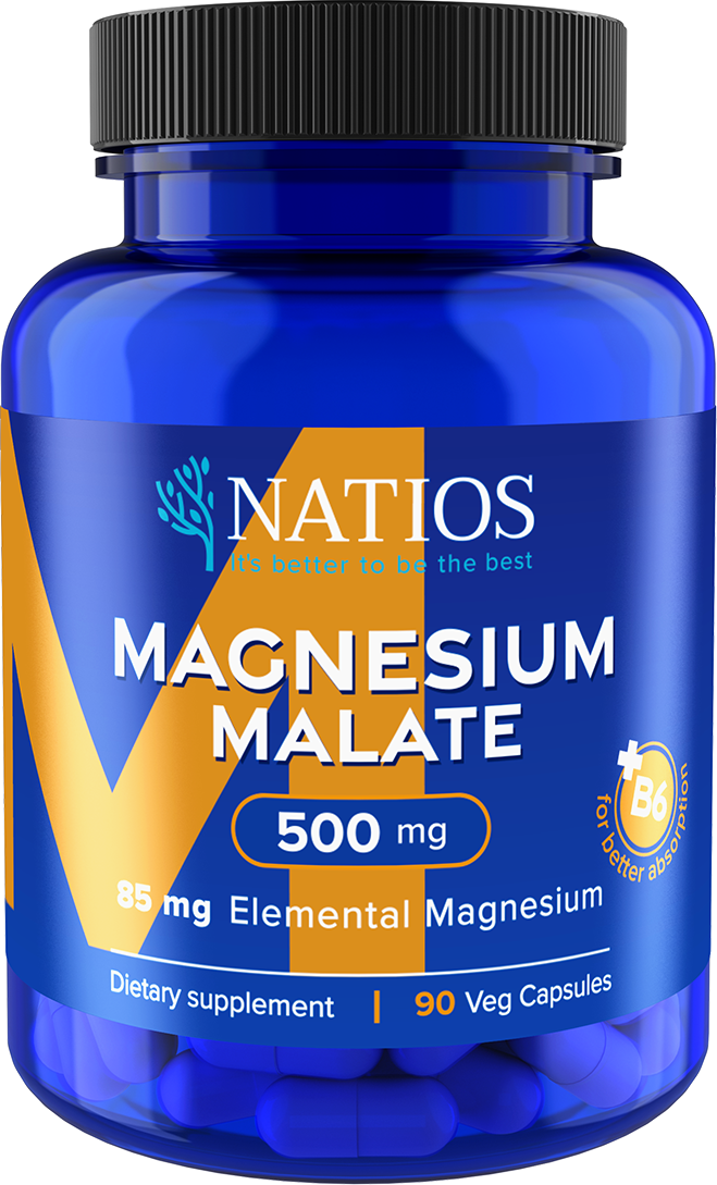 NATIOS Magnesium Malate 500 mg + B6, 90 veg. kapslí, (elem. hořčík 85 mg)