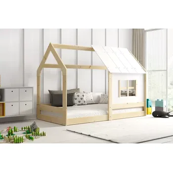 Dětská postel Dětská postel domek se stříškou 160 x 80 přírodní (rošt + matrace v ceně)