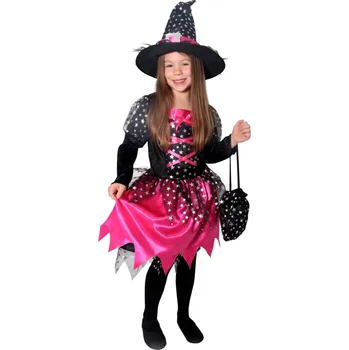 Karnevalový kostým Dětský kostým čarodějnice černo-růžová s hvězdičkami M