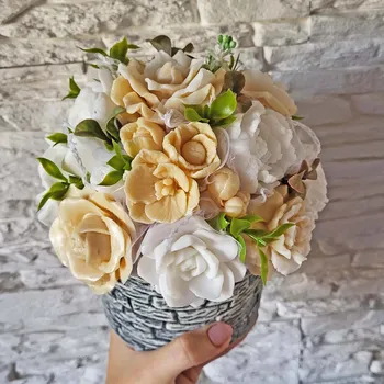 umělá květina Mýdlová kytice v keramické nádobě - Cream