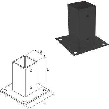 Tesařské kování DOMAX PSP šroubovací patka sloupku se čtvercovou základnou Nastříkaný práškovou barvou černé (C) PSP 70 - 71 x 150 x 150 x 1.8 mm (1 ks)