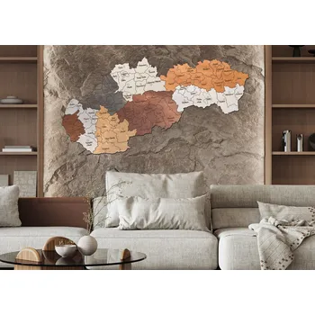 Dřevěná mapa Slovenska – Barevné kraje s okresy