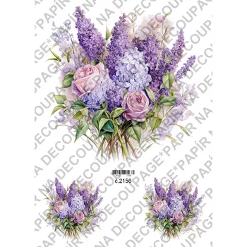 Umělecký papír Rýžový a soft papír na decoupage - Kytice lila - KB2156 Materiál: Soft, Rozměr: A4