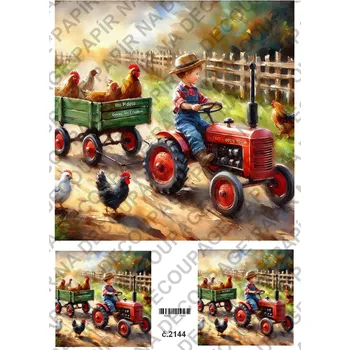 Umělecký papír Rýžový a soft papír na decoupage - Venkov, farma, děti - KB2144 Materiál: Soft, Rozměr: A4