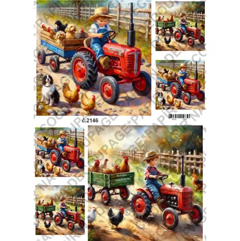 Umělecký papír Rýžový a soft papír na decoupage - Venkov, farma, děti - KB2146 Materiál: Soft, Rozměr: A4