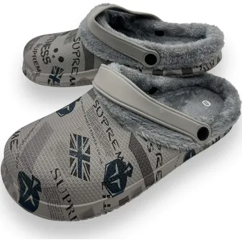 Pánské pantofle Pánské šedé zateplené gumové nazouváky 01 Barva: Šedá, Velikost: 42