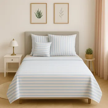 Povlečení Francouzské bavlněné povlečení - Pruh v pruhu Modrá