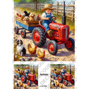 Umělecký papír Rýžový a soft papír na decoupage - Venkov, farma, děti - KB2145 Materiál: Soft, Rozměr: A4