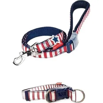 Obojek pro psa Džínový obojek a vodítko s dvojitým zapínáním pruhovaný červený M