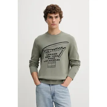 Dámský svetr Bavlněný svetr Tommy Jeans DM0DM22253 zelená 91X, vel. L