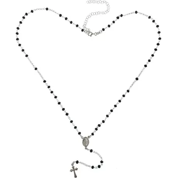 Náhrdelník Stříbrný růženec s onyxy délka náhrdelníku 50+10cm