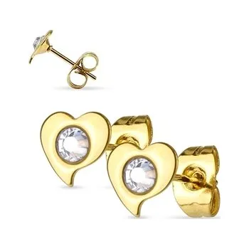 Náušnice Dětské ocelové náušnice - pozlacená srdíčka se zirkony