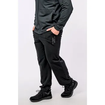 Užší bavlněné černé pánské kalhoty s potiskem 439 délka normální velikost 3XL