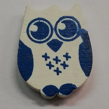 Dětské navlékací korálky Dřevěné korálky - sovička bílá s modrým - 19x25mm - 1ks