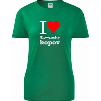 Dámské tričko Zelené dámské tričko I love Slovenský kopov - dárek pro pejskařku - barva zelená - velikost XXL