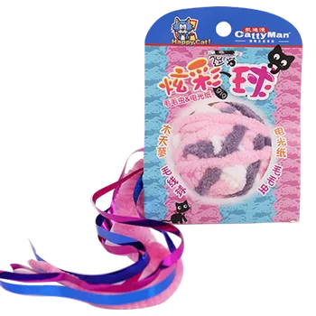 Hračka pro kočku Vlněný míč se šustícím ocáskem a míčkem uvnitř s matatabi růžový