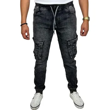 Pánské džíny Pánské elastické šedé džíny s pohodlnou gumou v pase 03 Barva: Šedá, Velikost: 30