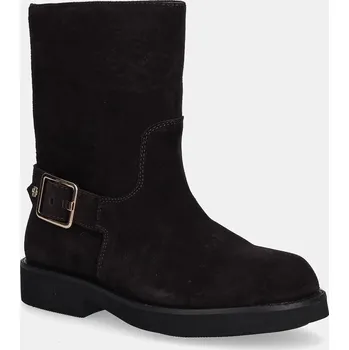 Dámské kozačky Semišové boty BOSS Eleri dámské, hnědá barva, na plochém podpatku, 50552755 50552755.502 89X, EUR 38