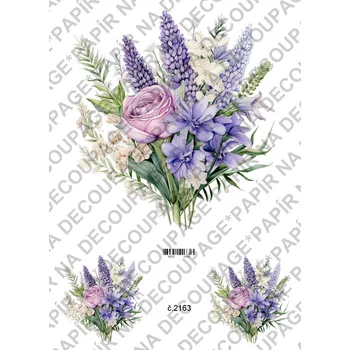 Umělecký papír Rýžový a soft papír na decoupage - Kytice lila - KB2163 Materiál: Soft, Rozměr: A4