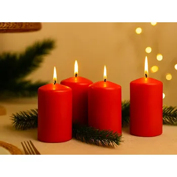 Svíčka Válcové svíčky (4 ks) červená, 10 cm