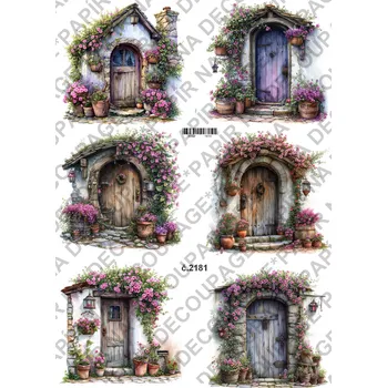 Umělecký papír Rýžový a soft papír na decoupage - Květinové zápraží, dveře - KB2181 Materiál: Soft, Rozměr: A4