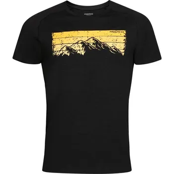 Pánské tričko Progress Maor černý melír pánské triko krátký rukáv merino vlna - XXL