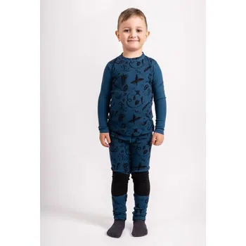 Oblečení a móda Unuo, Dětské merino triko s dlouhým rukávem Nature, Petrolejová, Kresba - 146/152