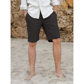 Pánské kraťasy TallGuys Pánské prodloužené lněné kraťasy | Deep black Velikost: XL, Délka kalhot: LONG