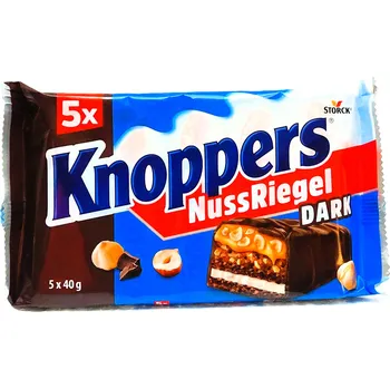 KNOPPERS NUSSRIEGEL DARK - oříšková tmavá tyčinka s karamelem a čokoládou - 5x 40g ( 200g)