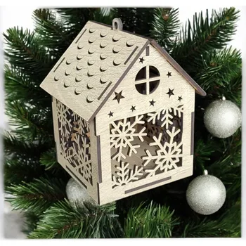 Vánoční dekorace Dřevěný domeček na zavěšení - Vločky