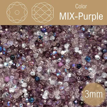 Korálek Korálky BROUŠENÉ 3mm. Barva MIX Purple. Balení 150Ks.
