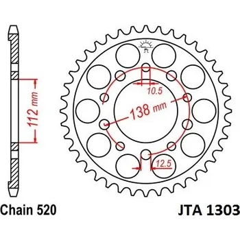Řetězová sada pro motocykl duralová rozeta pro sekundární řetězy typu 520, JT - Anglie (43 zubů)