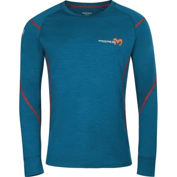 Pánské tričko Progress MW NDR petrol melír pánské triko dlouhý rukáv 100% Merino vlna - L