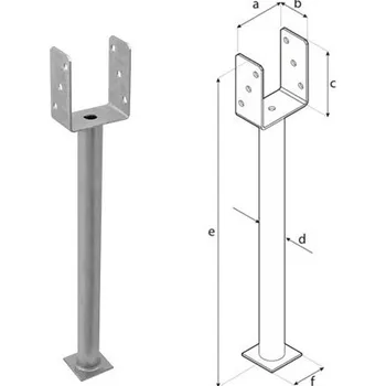 Tesařské kování DOMAX PS R500 zapuštěná patka sloupku typu U s dlouhou trubkou Žárový zinek (ZNO) PS R500 100 - 101 x 60 x 124 x 4.0 mm (1 ks)
