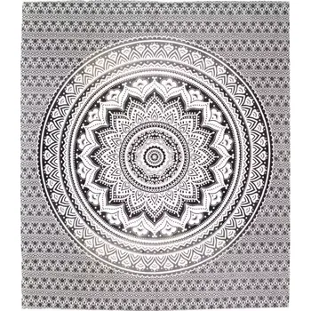 Přehoz na lůžko Přehoz na postel indický Lotus Mandala šedý 220 x 210 cm