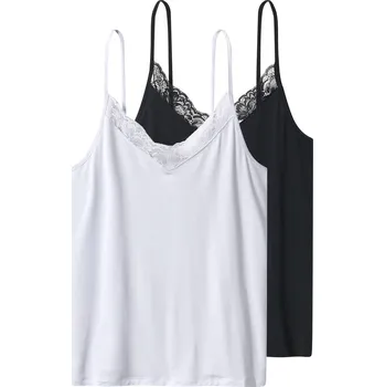 esmara® Dámský top se špagetovými ramínky, 2 kusy (černá/bílá, M (40/42))