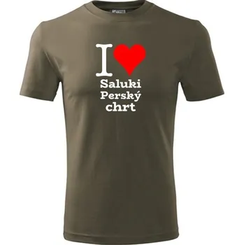 Army tričko I love Saluki - Perský chrt - dárek pro pejskaře - barva hnědá - velikost XXL