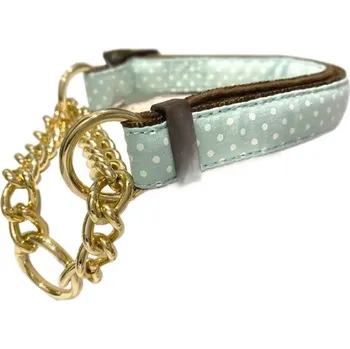 Obojek pro psa Polostahovací obojek se zlaceným řetízkem puntíkovaný mentolově zelený S