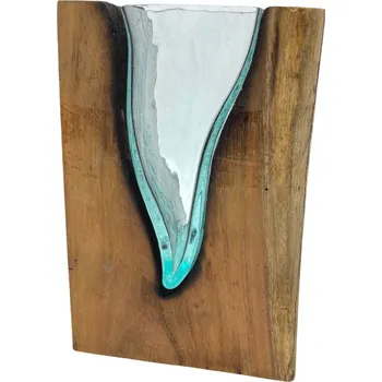 Váza Tavené sklo na dřevě - umělecká váza ve tvaru V